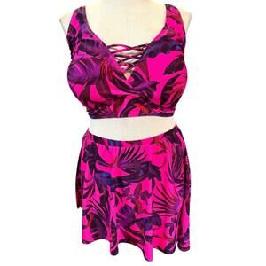 Torrid Two Piece Pink Bikini Swim Top‎ size 6 (6X) Swim Skirt Size 5 (5X) New